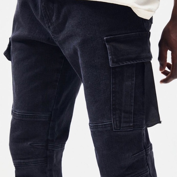 PacSun Workwear Black Cargo Slimfit Jeans - Picture 3 of 5